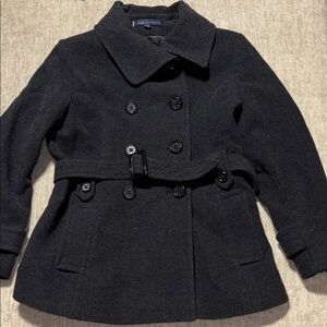 XL Wool Pea Coat Anne Klein black button front belted